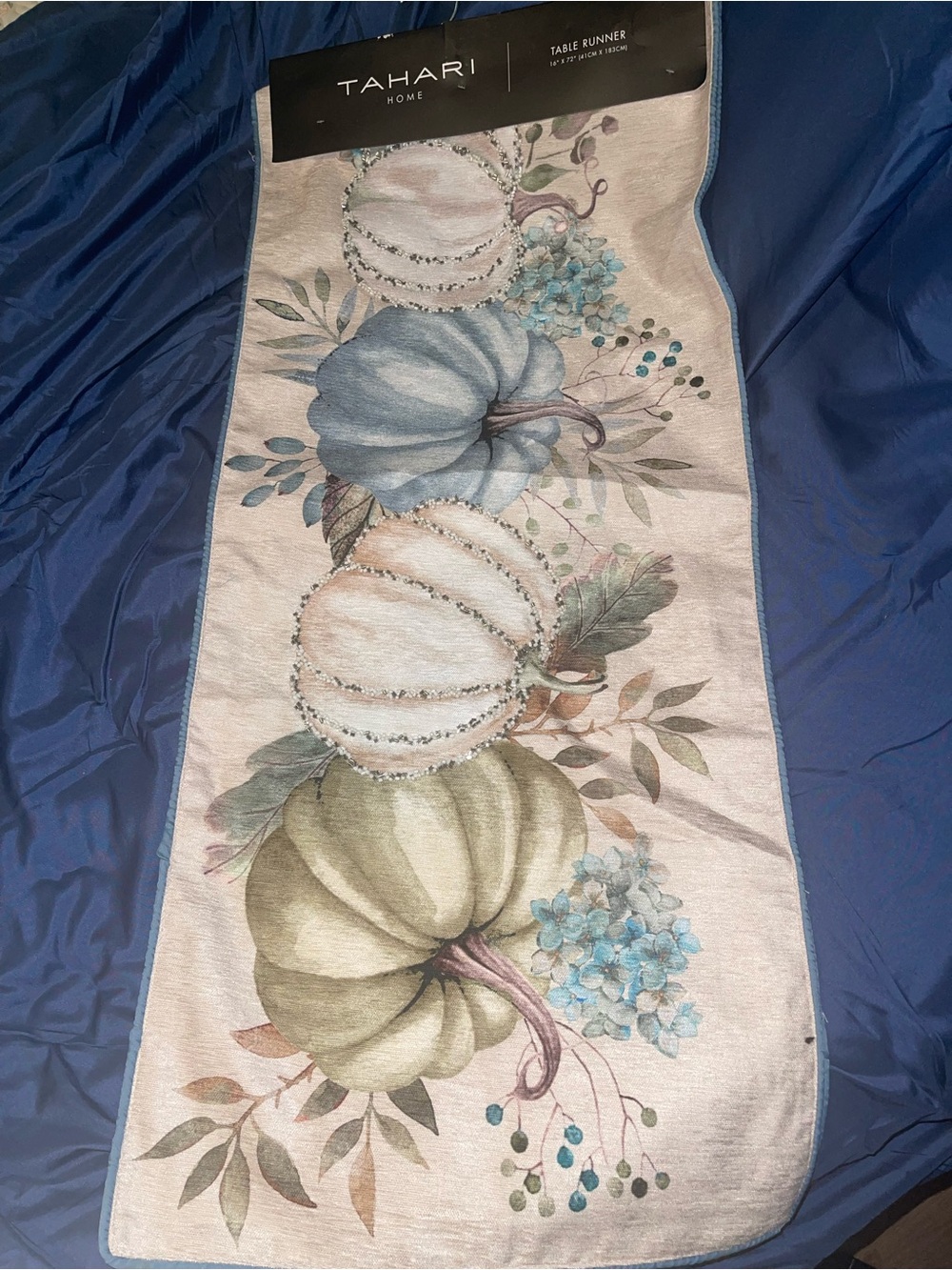 Tahari Home Beaded Pumpkin Runner in Blue, Cream, Sage